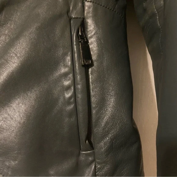 Elie Tahari Leather shirt jacket in grey - Picture 4 of 7